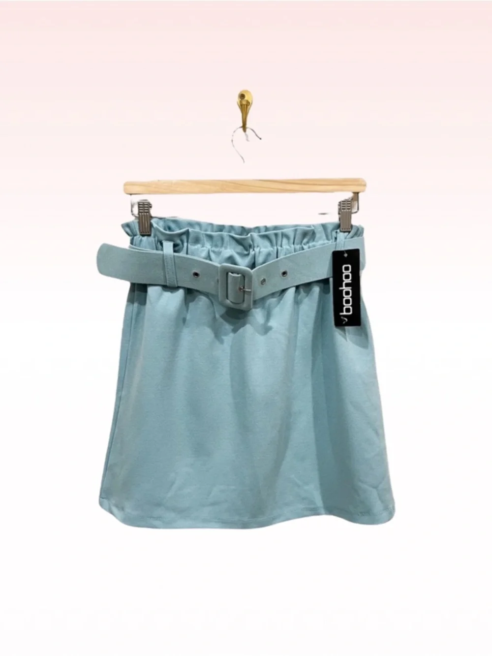 Nwt BOOHOO Blue Paper bag Self Belt Skirt (Sz 8)